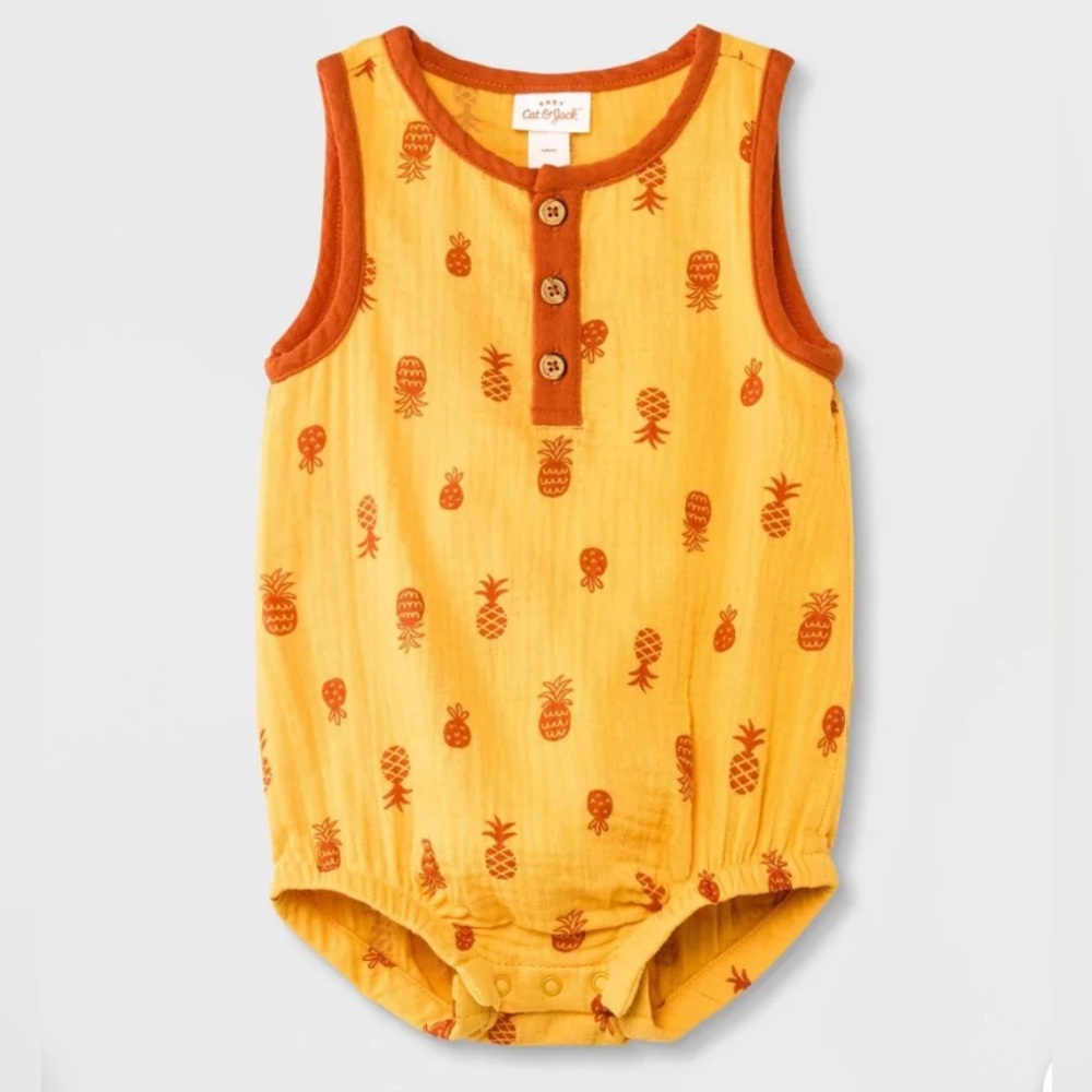 Cat & Jack Pineapple Unisex Gauze Bubble Romper - Cat & Jack Mustard Yellow